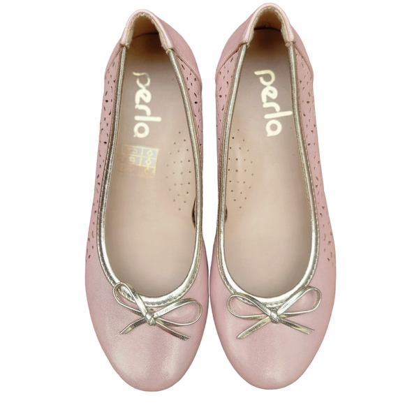 Perla Soft Pink Floral Perforated Ballerina Flats - Picture 3 of 11